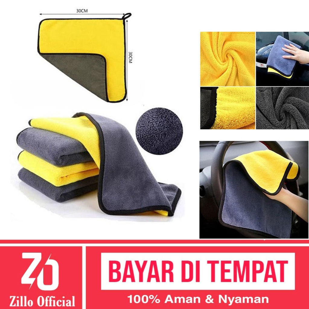 ZILLO Kain Lap Microfiber Serbaguna 2 Sisi Tebal Lembut Lap Microfiber 2 Warna Anti Lecet Serbaguna