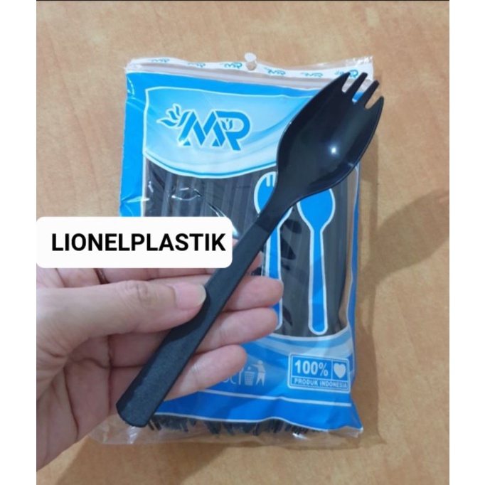 Sendok Plastik 2 in 1  Hitam / Sendok Garpu Plastik  2 in 1 Hitam isi 25 pcs