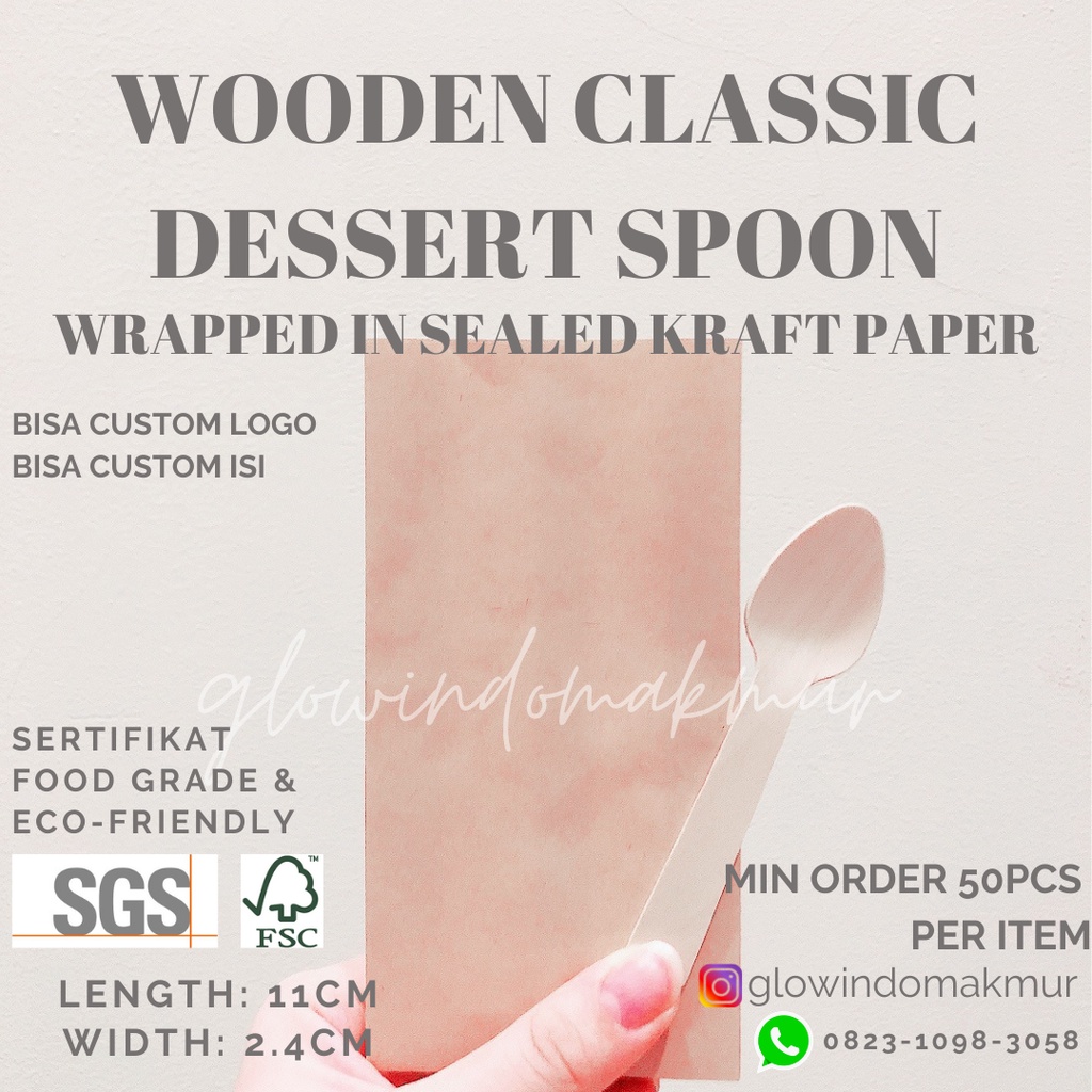 SET Sendok Dessert Kayu 11cm Cover Kraft Paper SEALED Tertutup Rapat HIGIENIS