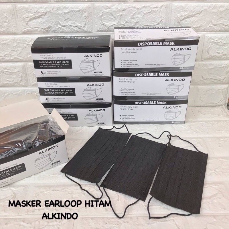 MASKER EARLOOP HITAM ALKINDO TERMURAH