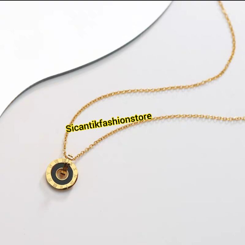 Kalung Titanium Gold Liontin Bvlgarii Angka Romawi Terbaru Anti Karat Selamanya Kalung Wanita Korea Trending Kalung Titanium Wanita Rantai Gold