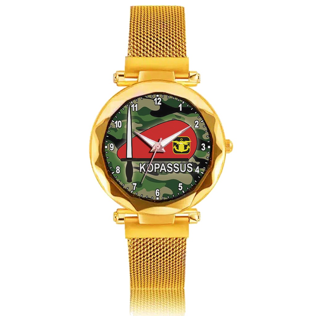 Jam Tangan Wanita Custom - KOPASSUS BAYGROUND LORENG MOTIF 3 Free Box &amp; Batre Cadangan