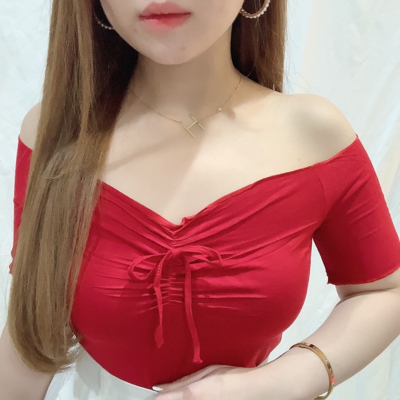 Bow Sabrina Crop Top | Kaos Atasan Wanita Korean Fashion Off Shoulder | Maimon Grosir