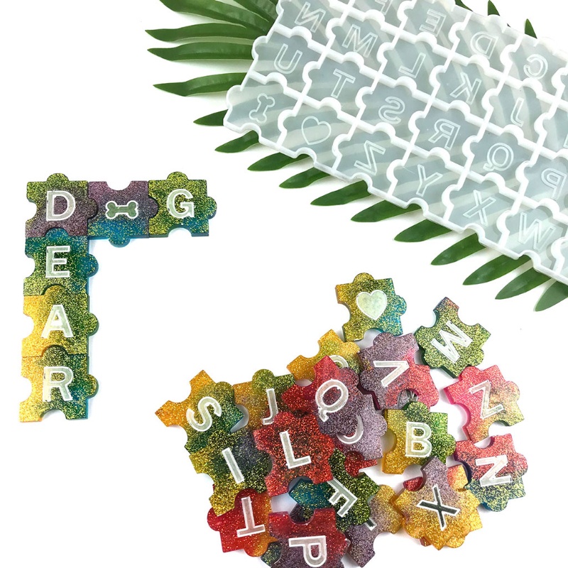 Siy Cetakan Resin Epoksi Bentuk Puzzle Alfabet 3d Bahan Silikon Untuk Gantungan Kunci / Perhiasan Diy