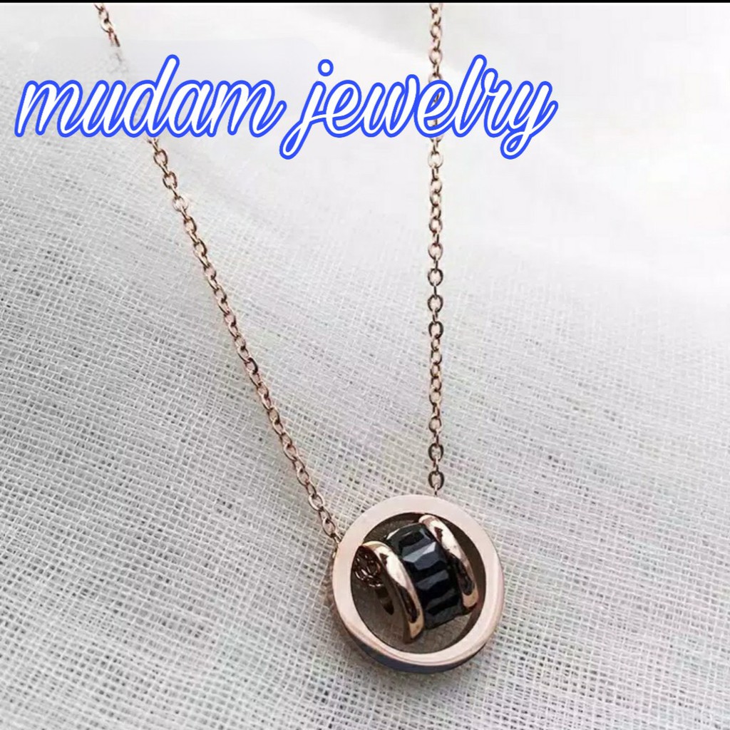 kalung Titanium Fashion Wanita Liontin Ring Glass Jar Lapis Emas