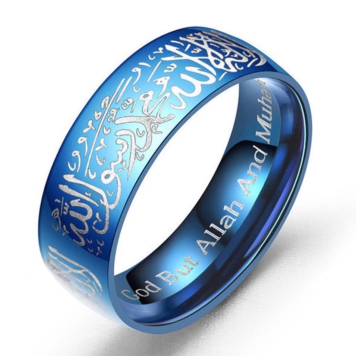 Cincin Titanium Islami Syahadat Warna Biru BONUS Gelang