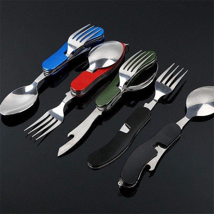 Sendok Garpu Pisau 4 Multifungsi Alat Makan Camping Lipat Spoon Set