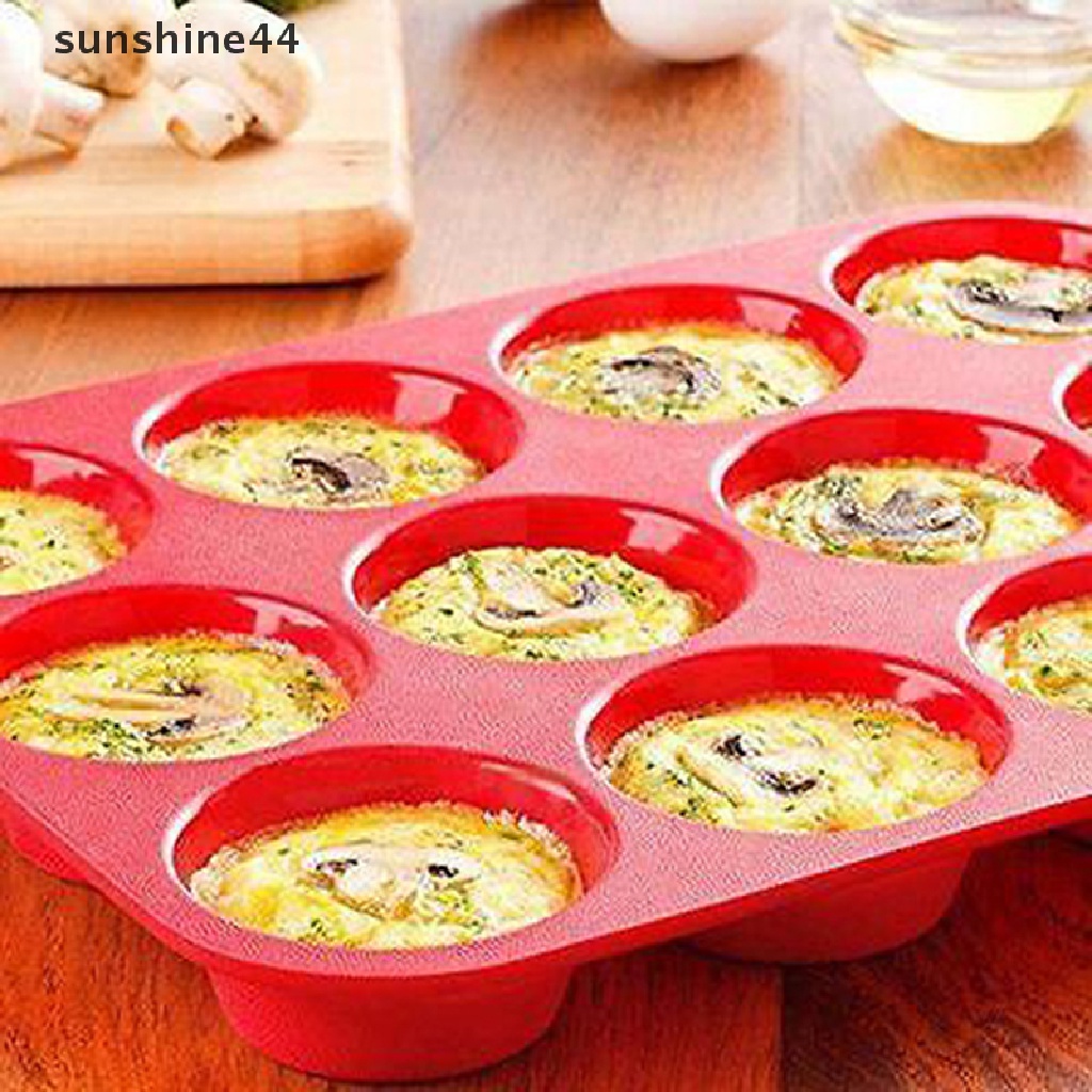 Sunshine Cetakan Cupcake / Muffin 12 Slot Bahan Silikon Anti Lengket Dapat Dicuci