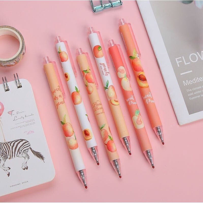 3pcs Peach Motif Gel Pens For School / Office Signature