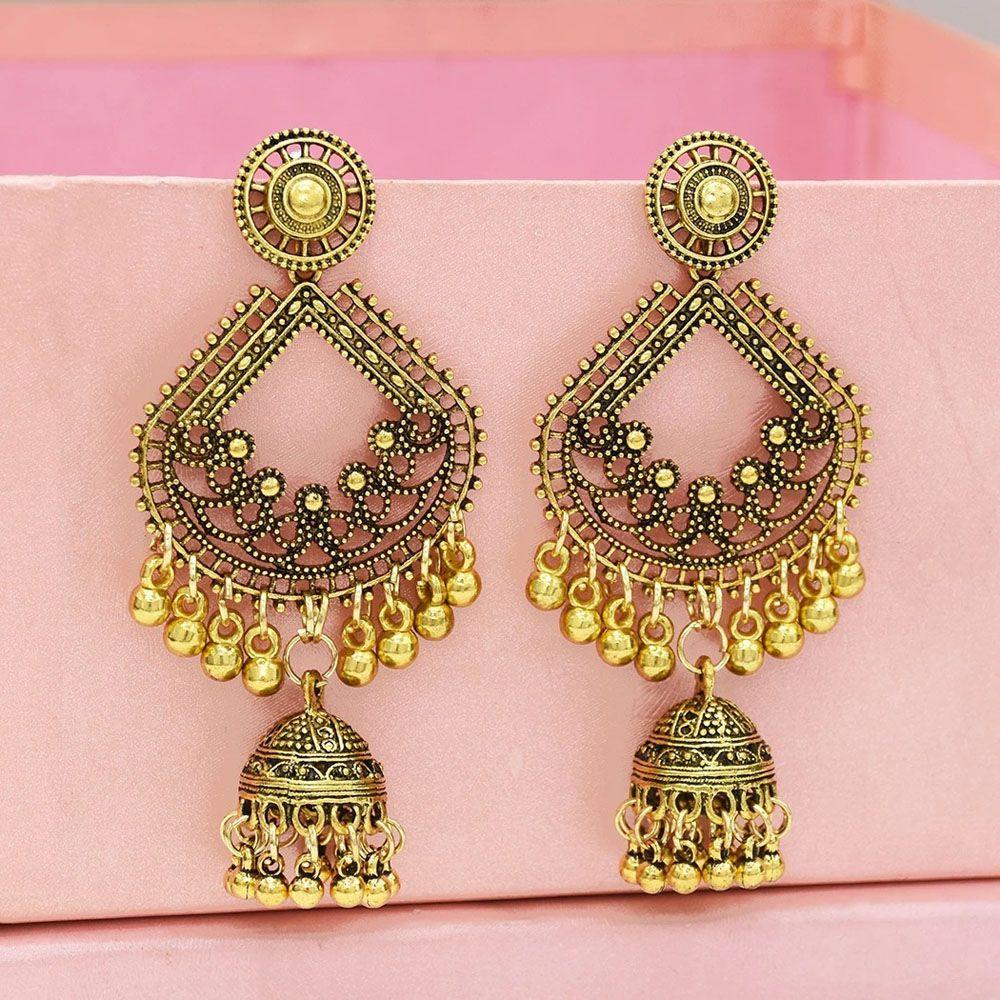 Needway Menjuntai Drop Anting Rumbai Retro Wanita Warna Emas Dan Perak Perhiasan Adat India