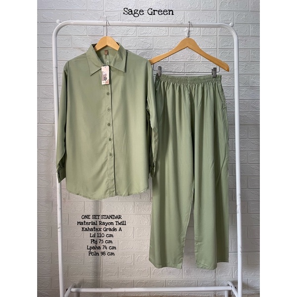BEST SELLER ONE SET STANDAR POLOS-Sage green Ld 110