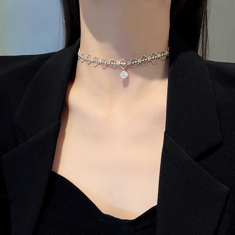 Shuling Ins Hip Hop Necklace Zircon Pendant Starry Titanium Necklace Female High Sense Choker Necklace