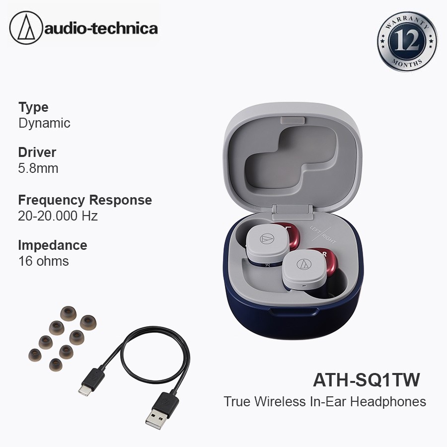 TWS Audio Technica SQ1TW True Wireless In-Ear Headphones - ATH-SQ1TW