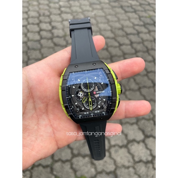 Jam Tangan Expedition E 6782 Original Hitam Hijau Pria