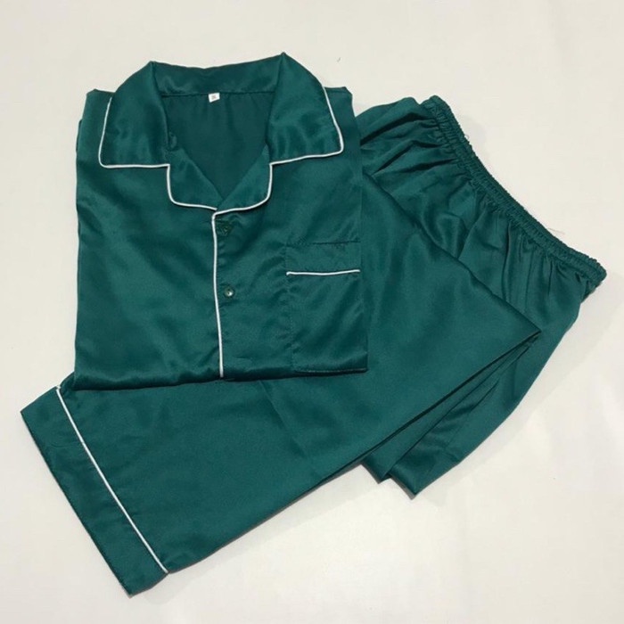 Pria-Tidur-Baju- Pajamas Set Piyama Pria Dewasa Satin Baju Tidur Pria Jumbo Size - Hitam, Xxl -Baju-