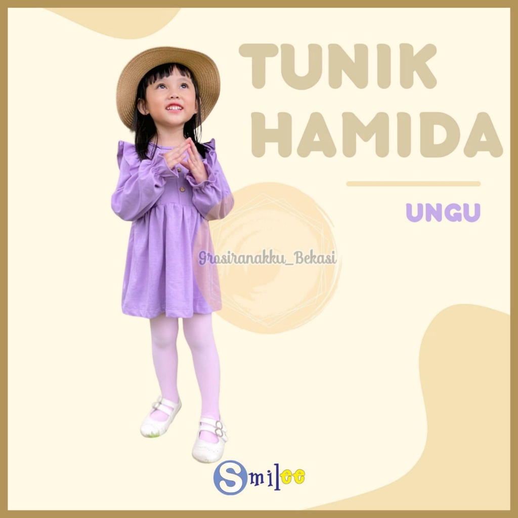 Tunik Anak Kaos Smilee Hamida Warna Ungu Size 1-5Tahun