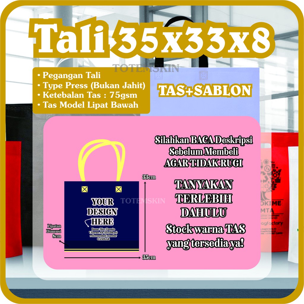 

Tas Tali Warna 35x33x8cm Plus Sablon 1Sisi / 1Warna