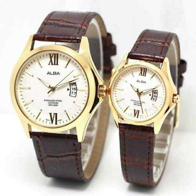 Alba | Jam tangan pria wanita couple bahan tali kulit coklat pilihan warna harga cewek cowok