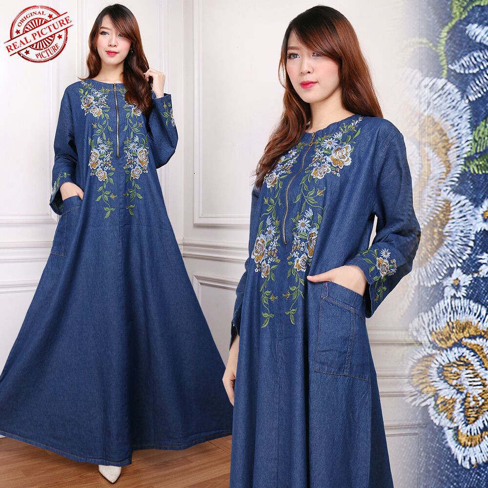 SB Collection Dress Maxi Delia Gamis Jeans Longdress Jumbo Wanita