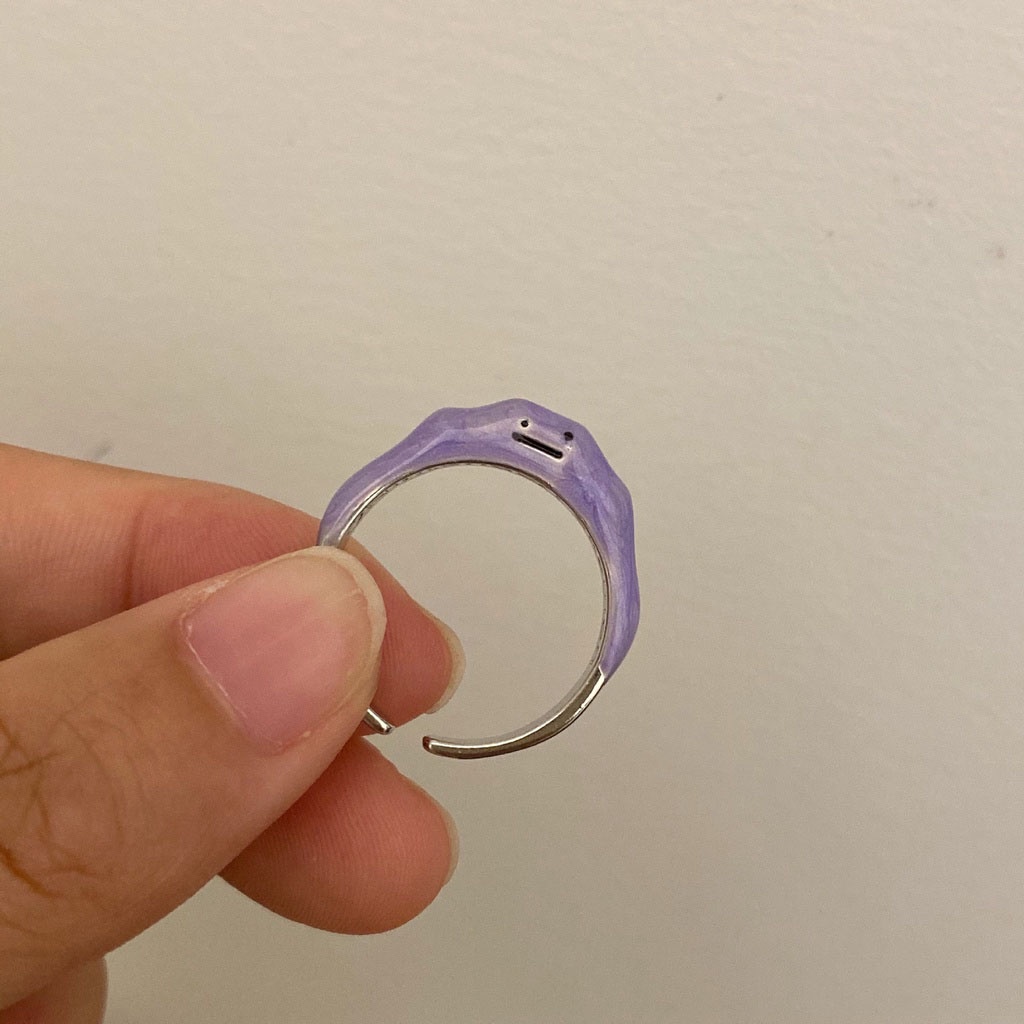 Cincin Jari Telunjuk Model Terbuka Dapat Disesuaikan Desain Kartun Monster Kecil Warna Ungu Untuk Wanita