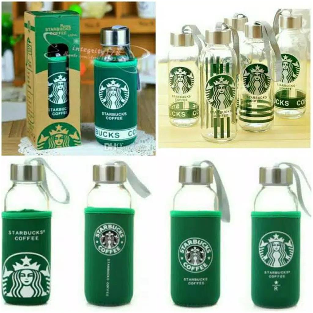 LS 022 - Botol Minum Tumblr Kaca Starbuck 300ML + SARUNG POUCH