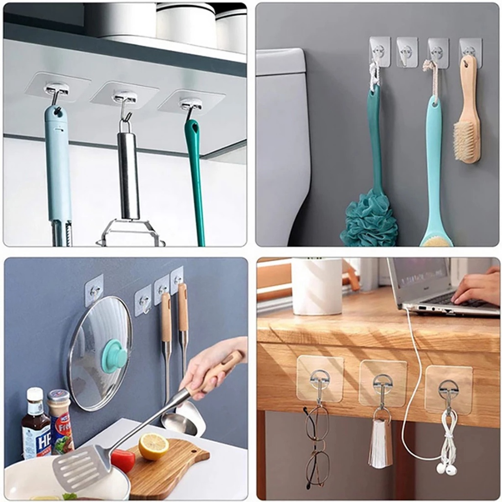 [Grosir] Dapur Stainless Steel Dinding Lebih Besar Kait Mulus Pel Kamar Mandi Tirai Batang Bebas Paku Suction Cup Holder Self Adhesive Storage Hooks/