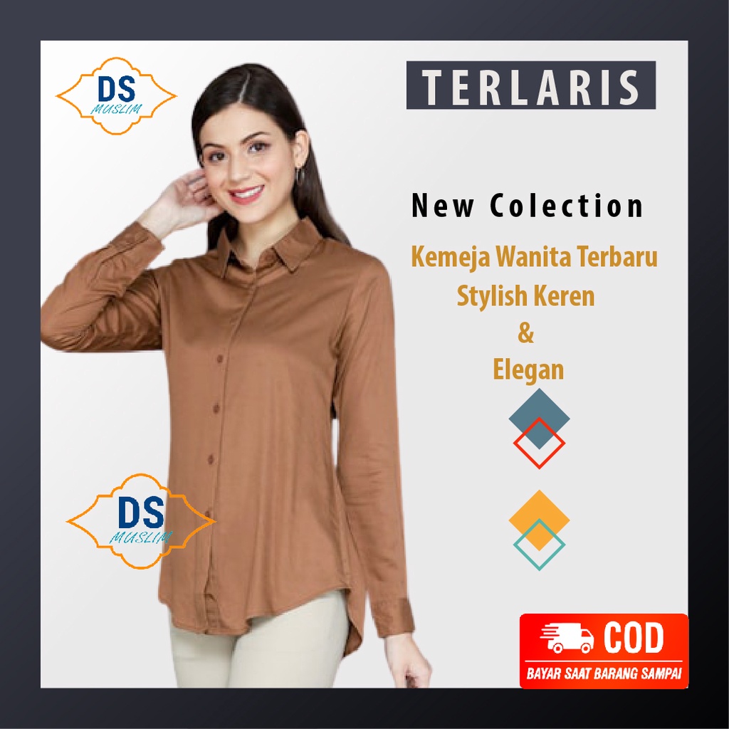 baju kemeja wanita kerja kantoran lengan panjang casual import kekinian 2021 hem wanita polos