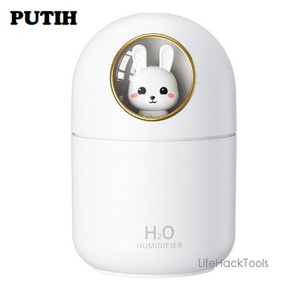 [PROMO 6.6] Cute Animal Humidifier Diffuser Aromatherapy Essential Oil 300ml Portable + Lampu Tidur-Putih Kelinci