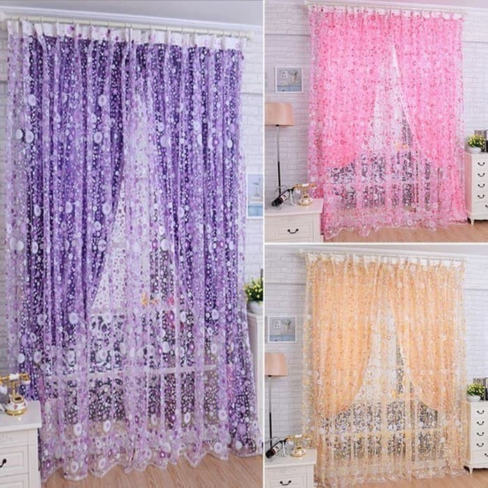 Dijual Gorden Tirai Jendela dan Pintu Motif Bunga Transparan Diskon