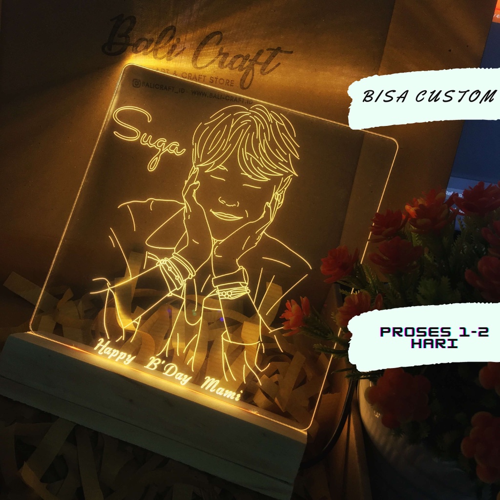 LAMPU LED ACRYLIC SUGA BTS LAMPU TIDUR/ KADO BTS/ MOOD LIGHT ACRYLIC BTS/ HIASAN MEJA BTS/ LED AKRIL