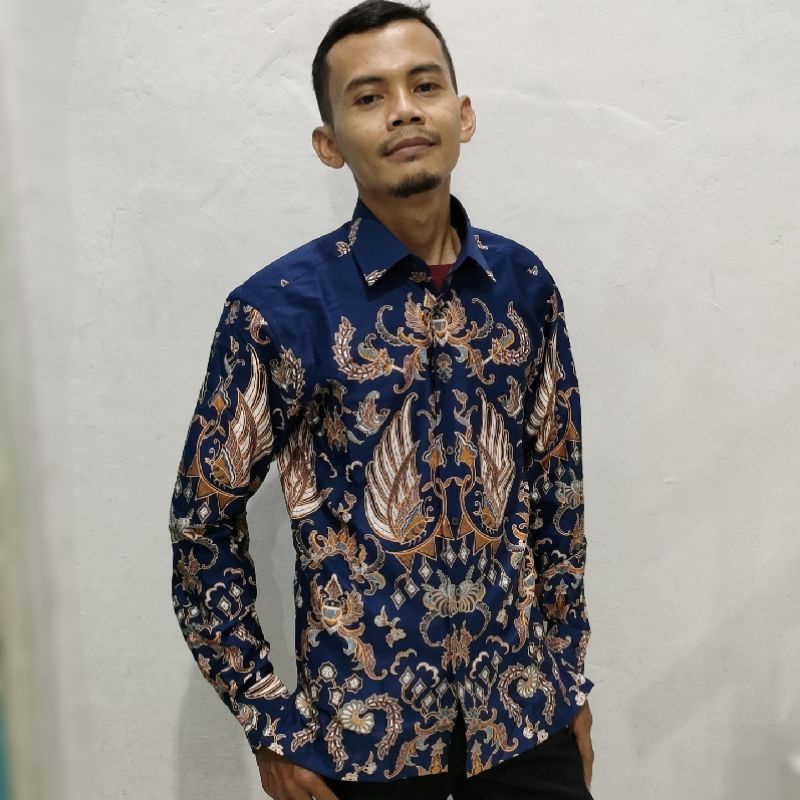 Kemeja Batik Pria Alisan PREMIUM Panjang Motif Garuda Navy Merah Limited