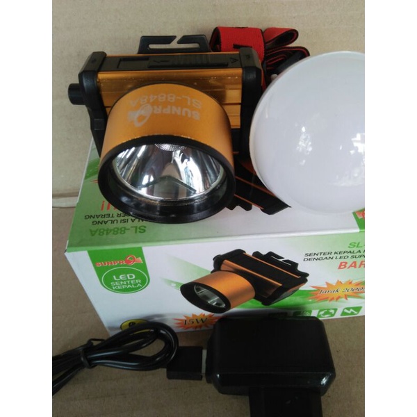 senter kepala sunpro15watt sl-8848A 15watt cahaya putih/kuning
