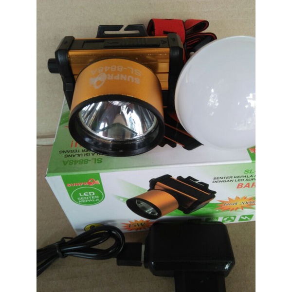 senter kepala sunpro15watt sl-8848A ada pemantik rokok