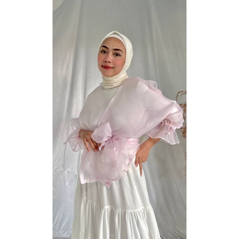 VIERRA OUTER Kondangan Atasan Organza transparan Ootd wanita-PINK