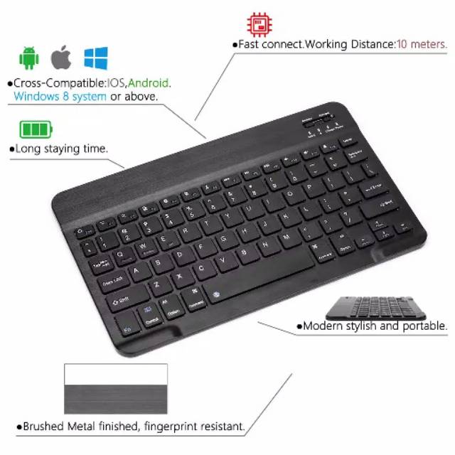 Mini Wireless Bluetooth Keyboard Slim Tebal 0.5mm Thin Design for Windows / Android / iOS / PC