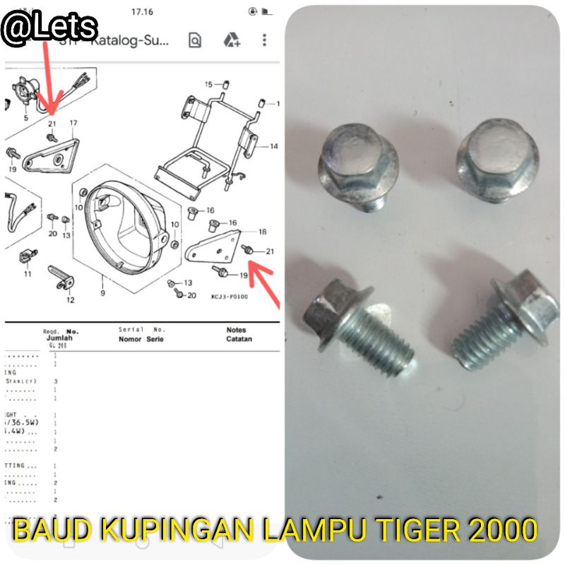 BAUD SET KUPINGAN LAMPU TIGER 2000 DAN TIGER REVO
