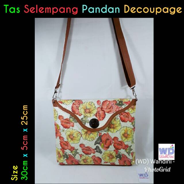 Tas Pandan Selempang Decoupage