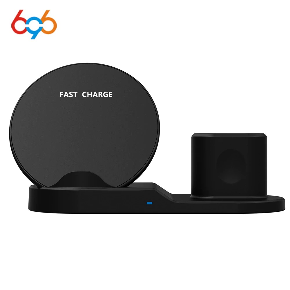 696 2018 N30 3 In 1 Qi Fast Charging Wireless Charger untuk Apple Watch Airpods iPhone X Samsung