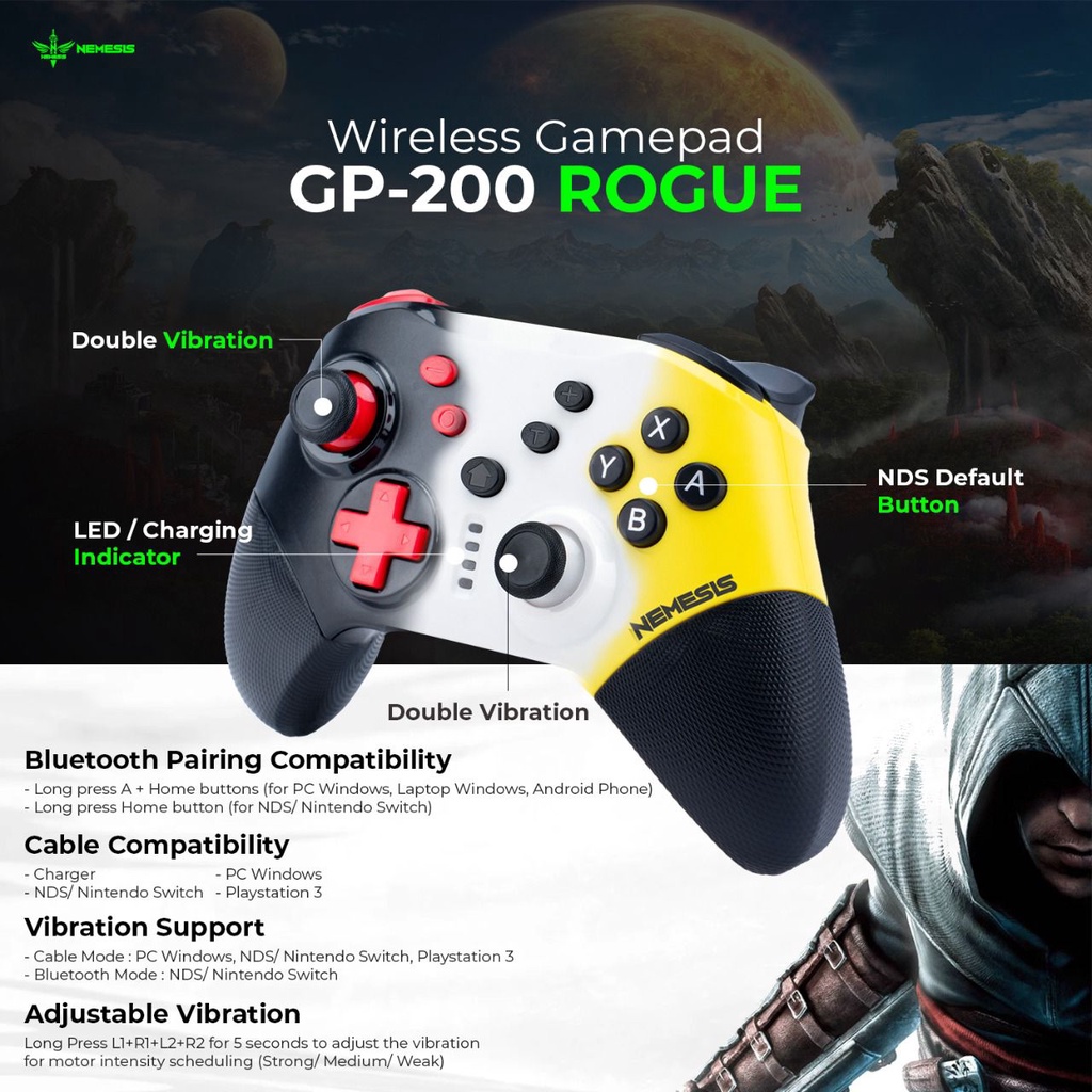 NYK GP-200 Rogue Gamepad Bluetooth Dual Mode Gaming Controller