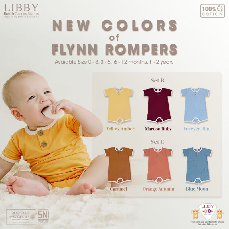 Libby Romper Bayi FLYNN Earth Color Series 0-2 Years Baju Kodok Newborn Baby Jumper Anak