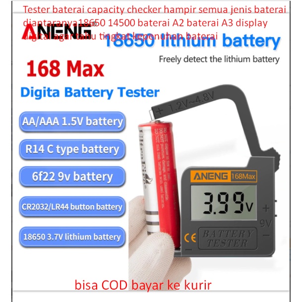 Tester baterai capacity checker hampir semua jenis baterai diantaranya18650 14500 baterai A2 baterai A3 display digital agar tahu tingkat kepenuhan baterai