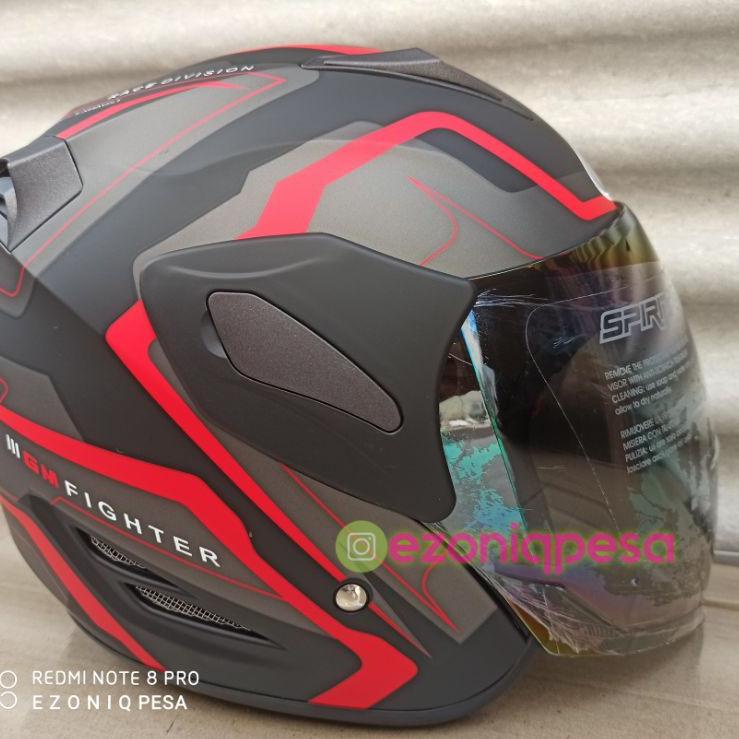#Sale❇ Helm GM FIGHTER MOTIF GV2 BLACK RED DOFF Z67 ✸