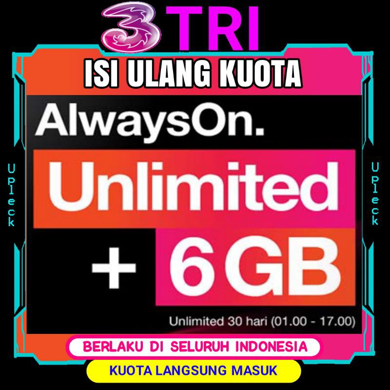 Tri Data Aon 6gb Unlimited Nasional Semua Apk Dan 6 Gb Pulsa 2k Always On Termurah Shopee Indonesia