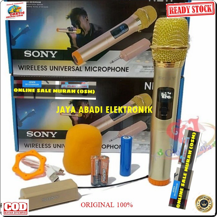 G492 SONY MIC WIRELESS MICROPHONE CAS CASAN BATERAI CHARGER UHF MIK KARAOKE Mic single pro vocal vokal suara audio sistem mik professional panggung dj studio sound system G492  Deskripsi Mic wireless Sony 1 pcs mic pegang 1 pcs transmitter/receiver 1 pcs