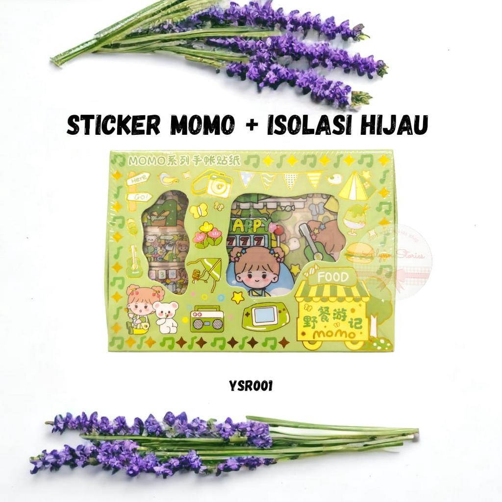 Sticker Momo Set Roll Washitape Isi 4 Roll + Sticker