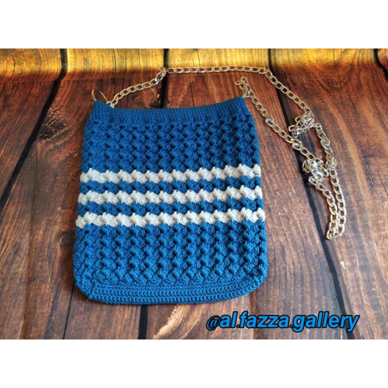 Tas sling rajut tali rantai silver