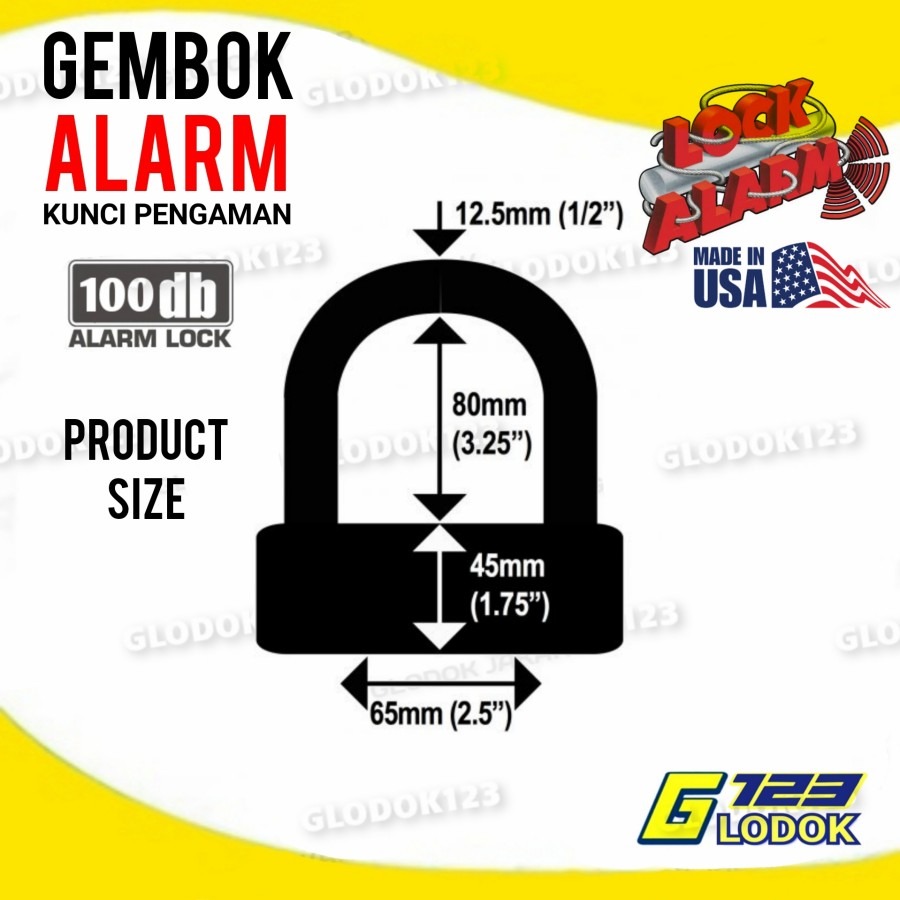 LOCK ALARM Gembok Baja Alarm Anti Maling Pengaman ORIGINAL USA