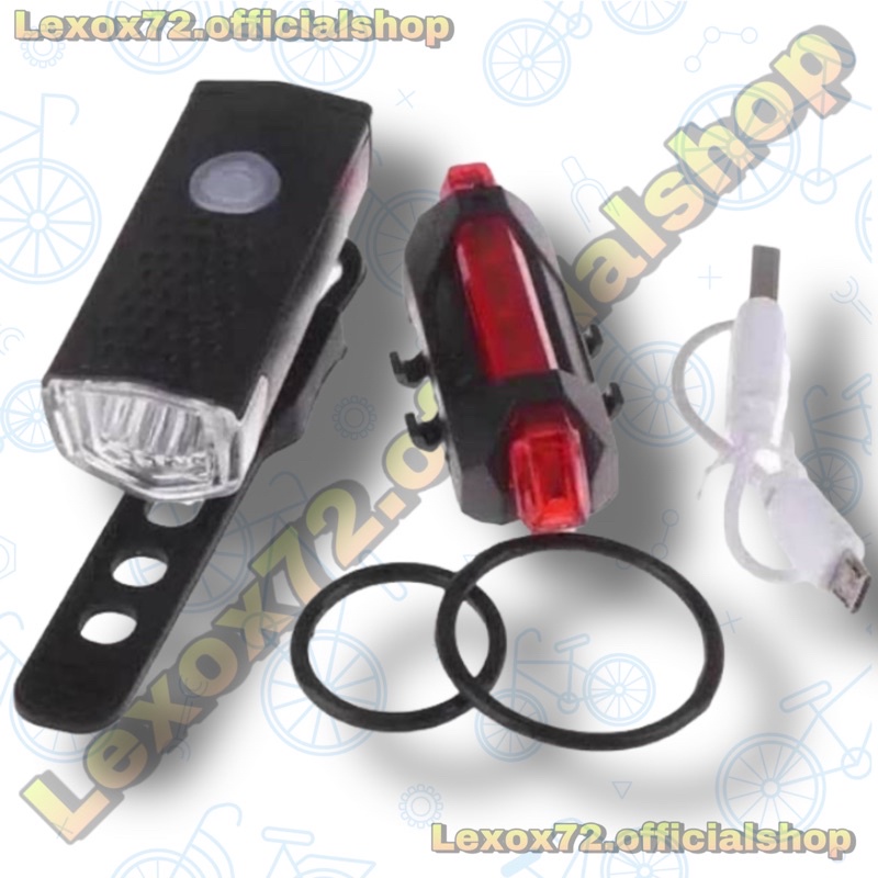 (terbaru) Paket lampu sepeda depan belakang usb charge