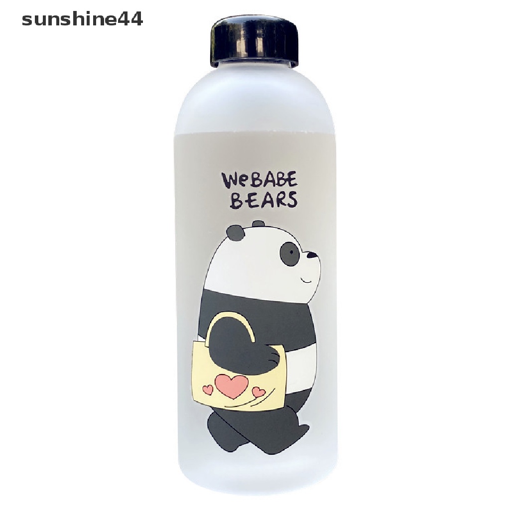 Sunshine 1000ml Botol Minum Plastik Buram Transparan Motif Panda / Beruang Kartun