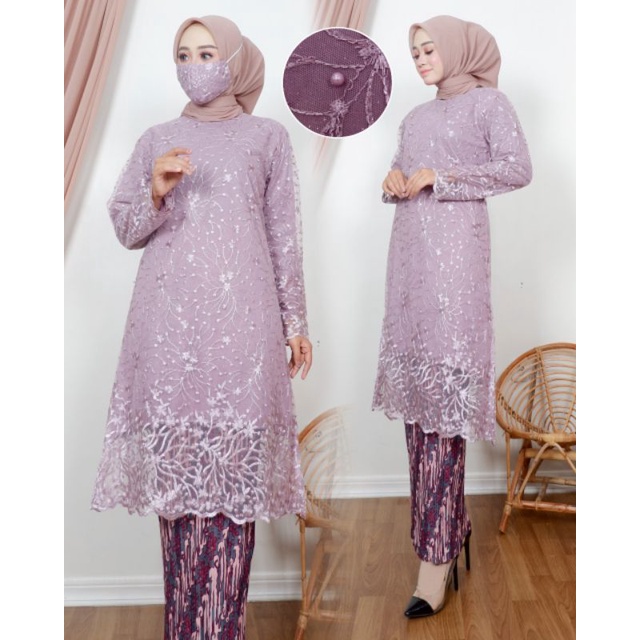 KEBAYA BROKAT TUNIK BAJU KURUNG MODERN/ SETELAN KEBAYA BRUKAT MUSLIM/DFS